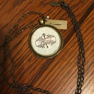 Exclusive antique gold tone Plunder Logo Necklace